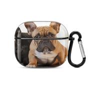 Cute French Bulldog Bluetooth Earbuds Case Cover Full Body Shockproof Protection Hard Case Support Wireless Charging with Keychain Personalized Gift for AirPods 3