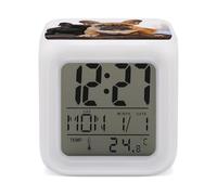 Cute French Bulldog Digital Alarm Clock with 7 Color Changing Night Light Battery Operated LED Wake Up Clocks with Snooze Touch Control Temperature Cube Bedside Lamps for Bedroom Nightstand Decor