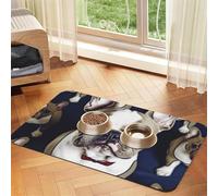 Cute French Bulldog Dog Food Mat, Absorbent Pet Feeding Mat for Food and Water Bowls Non-Slip Placement Pad for Floors Waterproof Quick Dry Water Dispenser Mat for Dogs Puppy Cats 16x24 Inch