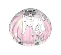 Cute French Bulldog Double Layer Elastic Waterproof Shower Cap Reusable Bath Cap