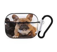 Cute French Bulldog Earbuds Organizer Shockproof Protective Airpods Pro Cover with Carabiner Clip Anti Fall Carrying Earphone Case Cover for Airpods Pro 2nd Generation Black