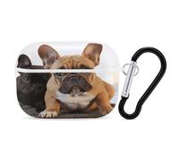 Cute French Bulldog Earbuds Organizer Shockproof Protective Airpods Pro Cover with Carabiner Clip Anti Fall Carrying Earphone Case Cover for Airpods Pro 2nd Generation White