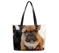 Cute French Bulldog Leather Tote Bag for Women Work Shoulder Purses with Zipper Waterproof Large Computer Shoulder Bag Fashion Ladies Shoulder Handbag Reusable Shopping Bags