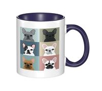 Cute French Bulldog Mugs, 11oz Two Tone Color Ceramic Coffee Tea Mug Cup, Microwave Safe, Perfect for Home, Office, and Restaurants