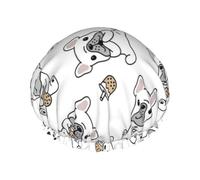 Cute French Bulldog Pattern Double Layer Elastic Waterproof Shower Cap Reusable Bath Cap