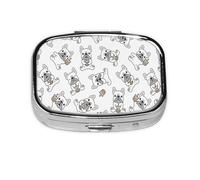 Cute French Bulldog Pattern,Meta Pill Box 2 Compartment Medicine Case,Portable Organizer,Rectangle Meta Portable Organizer Pill Box 1706 Compartment Medicine Case