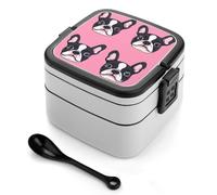 Cute French Bulldog Pattern Printed Bento Box Leakproof Double Layer Lunchbox for Office Reusable Meal Prep Container