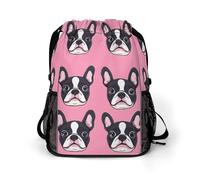 Cute French Bulldog Pattern Trendy Drawstring Backpack Lightweight Gym Bag with Shoes Compartment Printed String Daypack