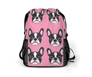 Cute French Bulldog Pattern Trendy Drawstring Backpack Lightweight Gym Bag with Shoes Compartment Printed String Daypack