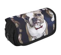 Cute French Bulldog Pencil Case Organizer - Large Capacity 3 Compartment Pencil Pouch for Adults, Portable Makeup Bag & Aesthetic Stationery Bag with Zipper (8.7x4.3") Unisex Gift