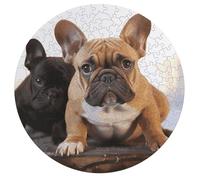Cute French Bulldog Personalized Jigsaw Puzzles, 195Pcs Custom Wooden Jigsaw Puzzle Round Puzzle Gift Adult