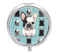 Cute French Bulldog Pill Box, 3 Compartment Small Pill Case Waterproof Travel Pill Organizer for Pocket Or Purse Portable Mini Medicine Tablet Vitamin Holder Pill Case
