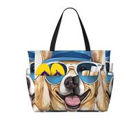 Cute French Bulldog Print Large Capacity Beach Travel Bag, Waterproof Beach Tote Bag with Zip and Pocket, Tote Bags for Traveling, Shopping, Pool