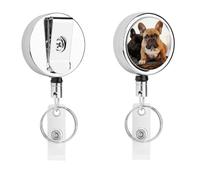 Cute French Bulldog Retractable ID Badge Holder Badge Reels with Clip Heavy Duty Carabiner Name Card Holder for Keychain Office Worker Doctor Nurse