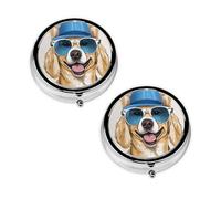 Cute French Bulldog Round Pill Box Compact 3 Compartment Metal Pill Organizer with Print Design, Portable Travel Medication Case for Daily