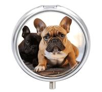 Cute French Bulldog Round Pill Box Travel Portable Pill Case 3 Compartment Medicine Metal Tablet Vitamin Holder Organizer for Purse Pocket