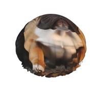 Cute French Bulldog Shower Cap for Women Double Layers Thick Hair Caps Reusable Waterproof Bath Caps with Elastic Band Hair Hat Washable Shower Hat for Men Women Spa Salon