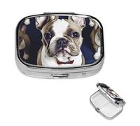 Cute French Bulldog Square Metal Pill Box 2 Compartment Cute Travel Pill Organizer Case Portable Medicine Vitamin Organizer Pill Case for Women Men Travel Unique Gift