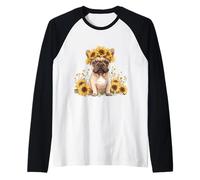 Cute French Bulldog Sunflower Crown Summer Fawn Frenchie Dog Raglan Baseball Tee