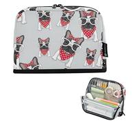 Cute French Bulldogs White Dots Zipper Pencil Case Large Pencils Pouch Pencils Storage Bags Cute Pen Pouch Girls Decorative Organizer Back to School Supplies