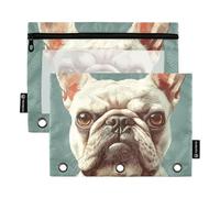 Cute French Dog Dogs Anger folders for Binder with Clear Window Fabric Pencil case Clear Window & Grommets Binder 3 Ringing for Office Supplies Multicolored 2 PCS