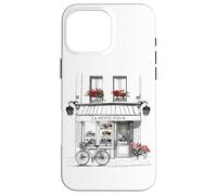 Cute French Flower Shop Paris France Line Drawing Souvenir Case for iPhone 16 Pro Max