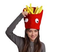 Cute French Fries Hat Costume Funny Cartoon Chips Headgear Hat Fast Food Novelty Cap for Adults & Kids, Unisex Fancy Dress Party Accessory, Birthday Gift Prop for Christmas Halloween Costume Parties