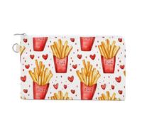 Cute French Fries with Hearts Coin Purse Small Wallets with Zippered Key Ring Cute Wallet