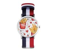 Cute French Fries with Hearts Funny Wrist Watches for Men Women Casual Braided Strap Easy Reader for Work Workout