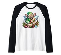 Cute Frenchie in Santa`s Little Helper Dog Costume Christmas Raglan Baseball Tee