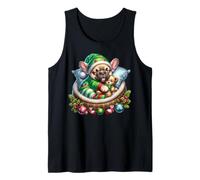 Cute Frenchie in Santa`s Little Helper Dog Costume Christmas Tank Top