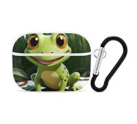 Cute Frog AirPods Pro Case Cover with Keychain Ring PC Hard Shell Protective Case for AirPods Pro 2nd for Women Men Generation Easy Open Full Drop Protection Cover White-Style