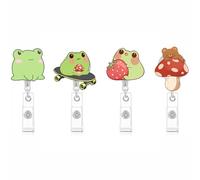 Cute Frog and Mushroom Badge Reel,Funny Frog and Mushroom Badge Reel Holder - Clip On Name Badge Tag with Belt Clip, ID Card Holder for Office Worker,Doctor,Nurse, Teacher and Student