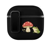 Cute Frog And Mushroom Funny Headphone Cases Compatible with AirPods 4 Hard PC Protective Cover with Secure Buckle