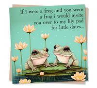 Cute Frog Anniversary or Valentine's Card - I Would Invite You Over My Lily Pad for Little Dates... - Made in UK