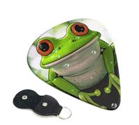 Cute Frog Art Printed Guitar Picks, 6 Pack with Leather Keychain Pick Holder - 0.46mm, 0.71mm, 0.96mm Assorted Thickness for Acoustic Ukulele, Electric Guitar, Acoustic Guitar, Bass