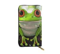 Cute Frog Art Printed Leather Wallet with 12 Card Holder and 215 Money Clip, Long Clutch for Men Women