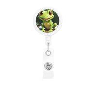 Cute Frog Badge Reel Retractable Name Badge Holders Funny Nurse Badge Clip with Keychain Lightweight Plastic ID Card Holders for Men Women Gifts