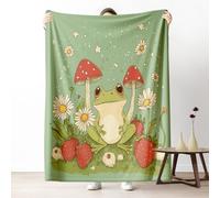 Cute Frog Blanket 30x40 Inch, Strawberry Daisy Mushroom Fleece Throw Blanket for Couch Bed, Cartoon Amphibian Soft Blankets Cozy Lightweight Flannel Small Blankets Warm for All Season