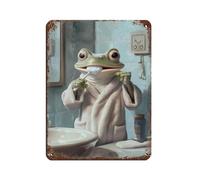Cute Frog Brushing Teeth, Bathroom Decor Tin Sign Vintage Metal Pub Club Cafe Bar Home Wall Art Decoration Poster Retro 12x16inch(30x40cm)