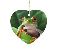 Cute Frog Ceramic Christmas Ornaments Personalized Heart Porcelain Hanging Pendant Double-Sided Printing Xmas Tree Ornament for Holiday Keepsake Gifts 3 Inch