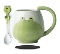 Cute Frog Coffe Mug with Spoon Frog Print Stuff Gifts 420ml Ceramic Tea Coffee Cup Kawaii Frog Mugs Funny 3D Animal Frog Mug Birthday Gifts for Boys Girls Frog Lovers