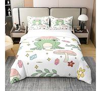 Cute Frog Cotton Duvet Cover Set Set Cartoon Mushroom Cotton Duvet Cover Set for Kids Boys Girls Kawaii Fungus Comforter Cover Tropical Amphibian Quilt Set Single Size