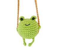 Cute Frog Crochet Car Hanging Accessory, Handmade Rear View Mirror Pendant, Frog Plush Car Charm, Unique Car Decor, Green Crochet Animal Ornament Frog Gifts for Car Interior