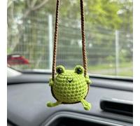 Cute Frog Crochet Hanging Car Accessories Crochet Pendant for Rear View Mirror Handmade Crochet Animals Car Hanging Ornament Gift (Frog, 7cmx6.5cm)