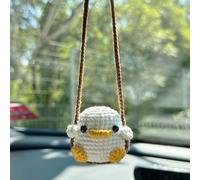 Cute Frog Crochet Hanging Car Accessories Crochet Pendant for Rear View Mirror Handmade Crochet Animals Car Hanging Ornament Gift (duck)