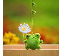 Cute Frog Daisy Car Ornament, Handmade Crochet Hanging Charm for Car Rear View Window, Automotive Decor