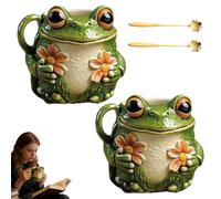 Cute Frog Flower Mug-Cozy Coffee Cup, Adorable Frog Creative Animal Mug Holding with Flowers, 3D Novelty Creative Cartoon Frogs Tea Cup for Home Office Travel