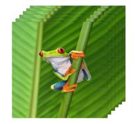 Cute Frog Green Leaf Cloth Napkins Set of 6, Dinner Napkins Cloth 50 x 50 cm, Soft & Comfortable Reusable Napkin for Party Wedding Napkins