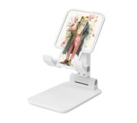 Cute Frog Holding Flowers Foldable Cell Phone Stand Adjustable Angle Height Desktop Portable Cellphone Cradle Compatible With All Smartphone White-Style